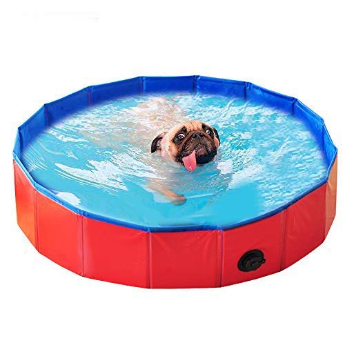 Blusea Piscina Perros y Gatos, Piscina Bañera Plegable PVC Antideslizante y Resistente al Desgaste, Drenaje Lateral en Espiral, Regalo, Adecuado para Interior Exterior