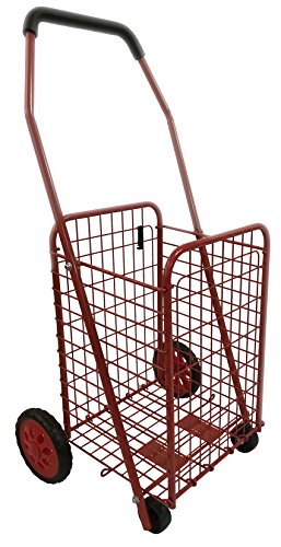 Bo Time - Carro de la Compra (Metal, 4 Ruedas, Plegable, Capacidad de 43 l, Color Rojo, 4 Ruedas, sin Bolsa