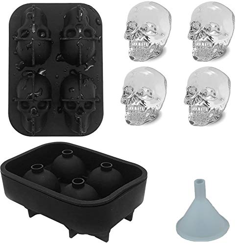 Bochang Mode para Cubitos de Hielo con diseño de Calaveras en 3D, Molde Hielo Calavera, Bandeja de Silicona de Color Negro para el congelador, para Copas de Gin, Whiskys, cócteles o licores Negro