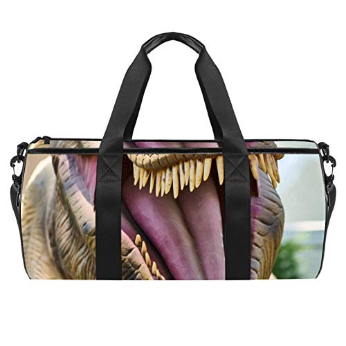 Bolsa de deporte con boca abierta, diseño de dinosaurio, de viaje, cilíndrica, con bolsillo mojado, ligera, bolsa de entrenamiento de viaje con correa de hombro para hombres y mujeres