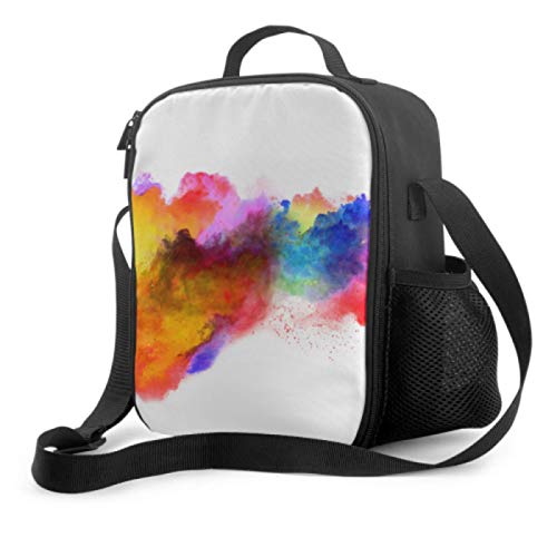 Bolsas de almuerzo para niños Polvo de color explosivo aislado en blanco Caja de almuerzo con asa Correa para el hombro Bolsa refrigeradora reutilizable para hombres Mujeres Trabajo/escuela/picni