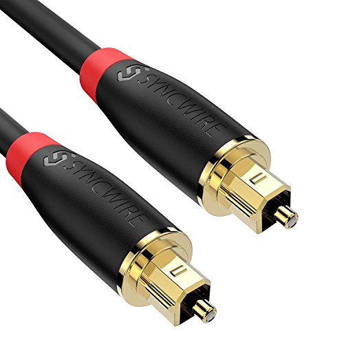 Cable Óptico de Audio Digital - [Chapado en Oro de 24K, Ultra Duradero] Cable de Fibra Óptico Macho a Macho Syncwire para Home Theatre, Barras de Sonido, TV, PS4, Xbox, Playstation y más - 3 m Negro