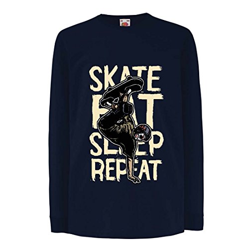 Camisetas de Manga Larga para Niño Eat-Sleep-Skate-Repeat para el Amante del monopatín, Regalos del Skater, Ropa Que anda en monopatín (12-13 Years Azul Multicolor)