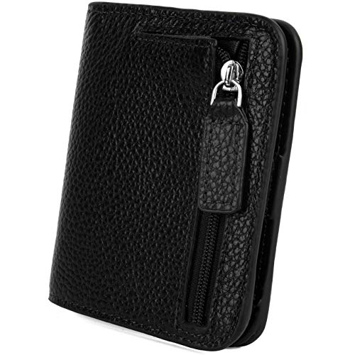 Cartera femenina Yaluxe de piel pequeña y compacta con bloqueo RFID y compartimento transparente para DNI, (Negro Rfid), Small