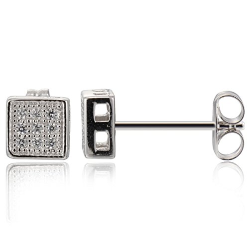 Chete brillante plata de ley Square Stud Pendientes