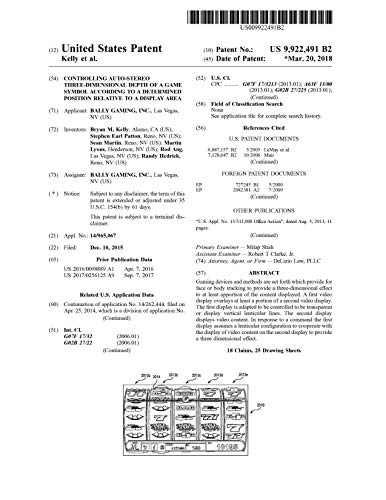 Controlling auto-stereo three-dimensional depth of a game symbol according to a determined position relative to a display area: United States Patent 9922491 (English Edition)