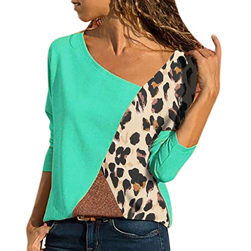 Costura Color De Contraste Cuello Redondo Manga Larga Camiseta Mujer Top,Belasdla Mujer Camisas Mujer Verano Elegantes Casual Mujer Mang A Costura De ImpresióN De Manga (S, Azul D)