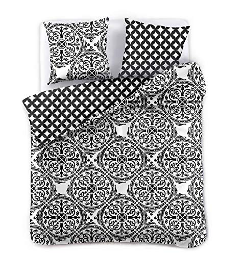 DecoKing Ropa de Cama 230x220 cm 2 Fundas de la Almohada 50x75 cm Funda Nórdica Microfibra Geometría Geométrico Blanco Negro Mandala Hypnosis Collection