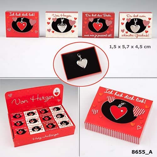 Depesche Colgante Corazón en la Caja - Heart Charms en Matchbox 1 Colgante de 4 Textvarianten