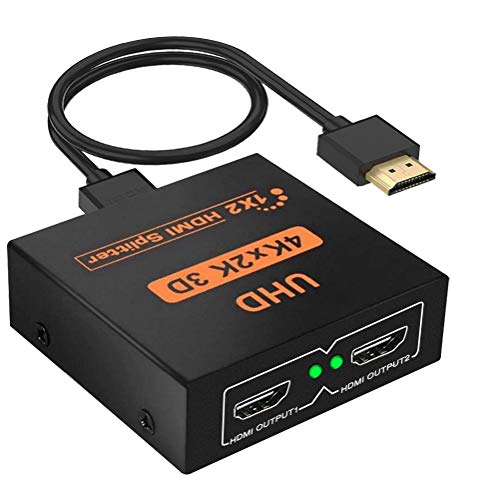 Divisor HDMI 1 EN 2 out 3D 4K 1080P HDMI Distribuidor Divisor 1 x 2 HDCP 1.4 HDMI Amplificador de Distribución con Cable USB Compatible con PC PS3 HDTV BLU-Ray Proyector DVD Etc (Negro)