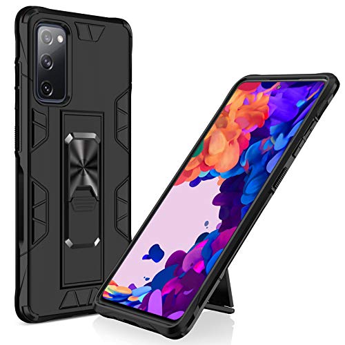 DOSMUNG Funda Compatible con Samsung Galaxy S20 FE/S20 FE 5G, Carcasa con Capa Protectora de Pintura Metálica de PC & Forro de Silicona TPU y Soporte Invisible Push-Pull Magnético Soporte - Negro