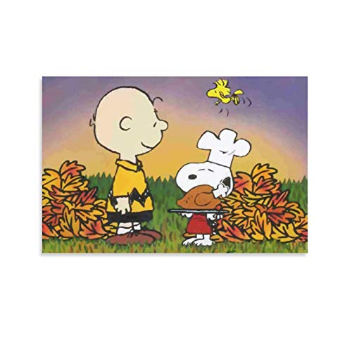 DRAGON VINES Póster de pared de Snoopy y Charlie Brown de Acción de Gracias de dibujos animados para decoración del hogar, 60 x 90 cm