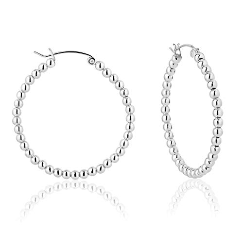 DTP Silver - Pendientes de Aro de mujer - Creoles con bolas - Plata 925 - Espesor 3 mm - Diámetro 40 mm