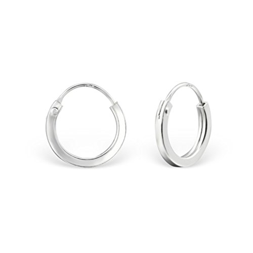 DTP Silver - Pendientes de Aro para Mujer - Creoles con Borde Cuadrado - Plata de Ley 925 - Pequeños/Medianos - Espesor 1.5 mm - Diámetro 12 mm