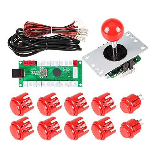 EG STARTS 1 Jugador Arcade DIY Kit Codificador USB a PC Arcade Joystick Botones para USB MAME Juego de PC DIY y Raspberry Pi Retro Controller Parts (Rojo)