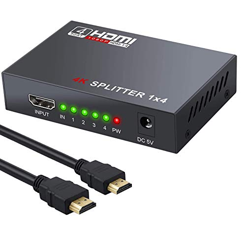 eSynic HDMI Splitter 4 Vías Ultra HD 4K x 2K Amplificador 1 Entrada 4 Salida Distribuidor Ver 1.4 HDCP Bypass Admite 4K@30Hz 1080P 3D para PS4, Sky Box, Fire Stick, Reproductor de DVD, etc.