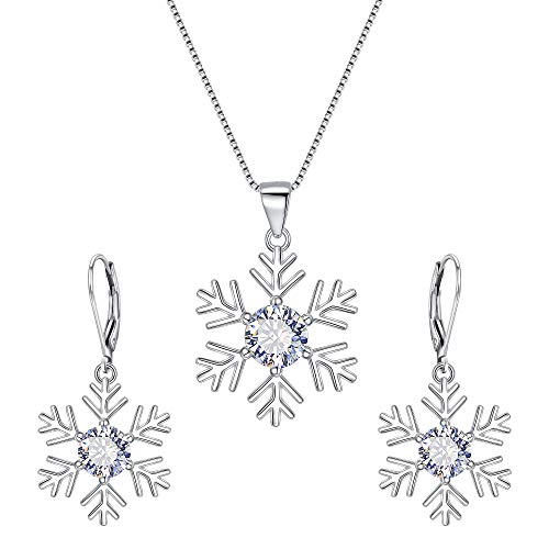 EVER FAITH Juegos de Joyas para Mujer Plata de Ley 925 Copo de Nieve Collares Pendientes Conjunto Tono