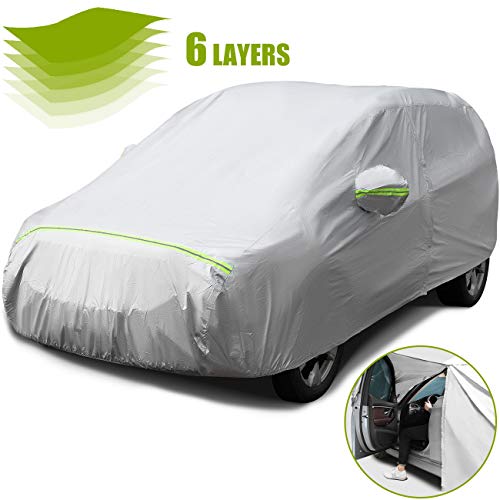 Favoto Cubierta de Coche Impermeable Funda de Coche Exterior Oxford+Algodón con Cremallera para SUV Compacto Anti-UV Transpirable Resistente al Polvo Lluvia Rasguño Nieve al Aire Libre 460x180x158cm