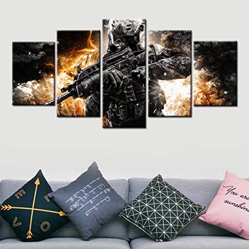 Fbewan Arte de Pared de Lona 5 Paneles Call of Duty Black Ops 2 Cartel de Juego de Impresión HD Decoración de Pintura de Arte de Pared de Habitación,A,30x40x2+30x80x1+30x60x2