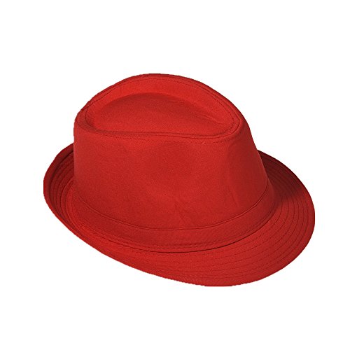 Fedora - Sombrero de panamá de paja, sombrero de gangster, sombrero de sol con cinta de tela rojo Talla única