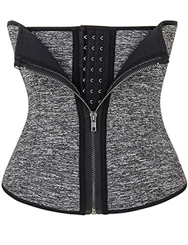 FeelinGirl Mujer Neopreno Corsé Lumbar con 6 Huesos Aceros Faja Reductora Postparto con Cremallera y Velcro Waist Trainer Deportivo Gris Cintura 62-67cm(S/Talla 34-36)