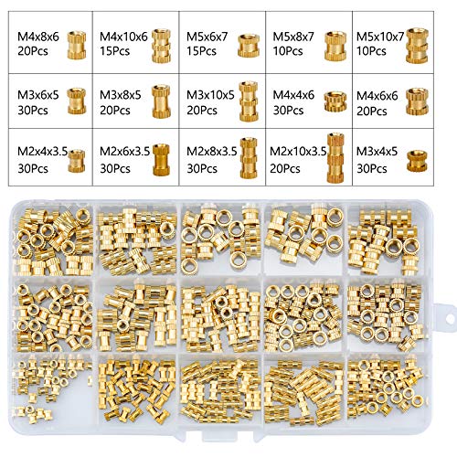 FEIGO 330Pcs Kit de Surtido de Rosca Hembra Tuercas Moleteadas Moldeo M2 M3 M4 M5 Tuerca Moleteada Latón Roscado Redondo Insertar para los Proyectos Impresos 3D Plastico