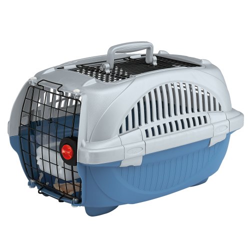 Feplast 73038899W1 Transportín para Gatos y Perros de Talla Pequeña Atlas Deluxe 10 Open, Plástico Robusto, Techo Abrible, Rejillas de Ventilación, 34 x 50.7 x 30 Cm Azul Fuerza Aérea