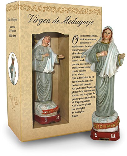 Ferrari & Arrighetti Estatua Virgen de Medjugorje de 12 cm con Caja de Regalo y marcapáginas (en ESPAÑOL)