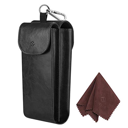 Fintie Estuche Doble de Gafas con Gancho Mosquetón - Bolsa Portátil de Cuero Sintético Antirrayas para Gafas de Sol, Negro