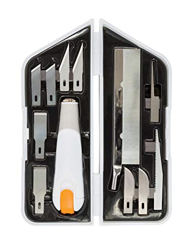 Fiskars Kit Universal para Esculpir, Cincelar y Serrar, Cúter de Precisión y Set de Cuchillas, Longitud total: 21 cm, Acero de calidad/Plástico, Blanco/Naranja, Premium, 1024385