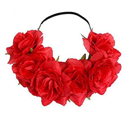 Flor de simulación Banda para el Cabello Diadema para Adultos de Halloween Accesorios para el Cabello Fiesta Corona de Carnaval de Navidad Mujer Rojo