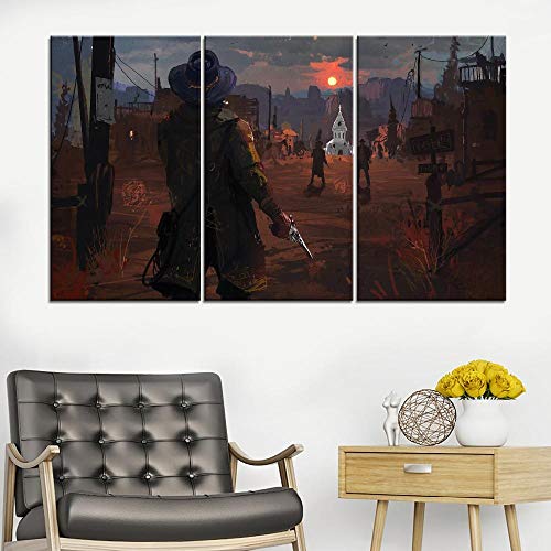 Frames,Cuadro En Lienzo 3 Partes-Panorámico,Cuadro Impresión,Cuadro Decoración,Canvas 50x70x3 (Marco),Regalo Creativo,Pared Arte,Salón Decoración Póster Red Dead Redemption 2