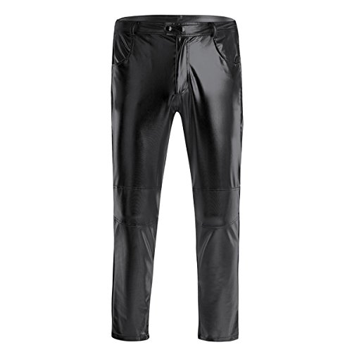 Freebily Pantalones Largos de Cuero de Imitación Brillo Pantalón Ajustado para Moto Bici Cool Pantalones Impermeables Resistente con Bosillos Negro XXL