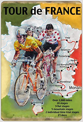 FS Tour de France (ciclista con mapa de pista), cartel de metal arqueado, 20 x 30 cm