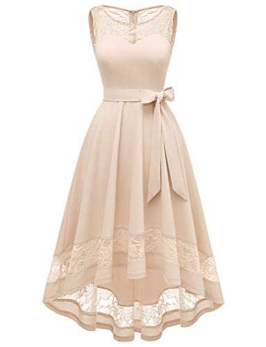 Gardenwed Vintage Sin Mangas Vestidos de Dama de Honor Vestidos de Fiesta de Encaje Floral de Alta Bajo La Noche de Las Mujeres Vestidos de Cóctel Champagne S