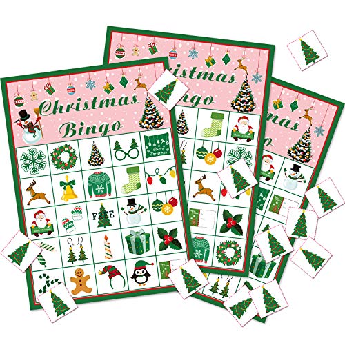 Gejoy Juego de Bingo de Navidad Favores de Juego de Fiesta de Navidad Actividades Navideñas para Suministros de Fiesta de Tema de Navidad de 24 Jugadores (Estilo Conjunto 2)