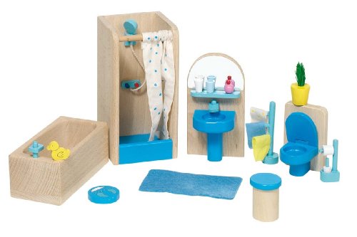 Goki 51903 - Muebles de baño para casita de muñecas, 17 Piezas