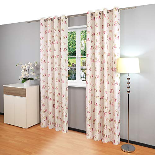 Gräfenstayn 2pcs Rosemarie - Cortina Opaca con Ojales y Elegante diseño de Rosas - Dimensiones (Largo x Ancho): 245x140cm - Öko-Tex Standard 100