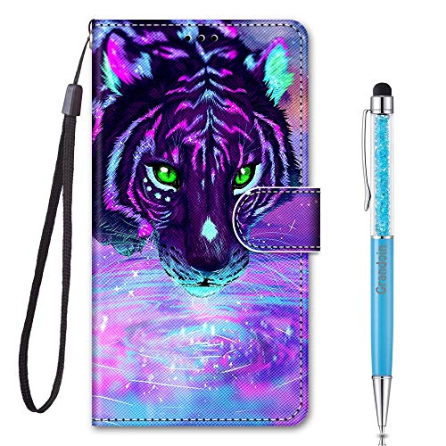 Grandoin Funda para Huawei Nova 6, Superficie Colorida Creativo PU Cuero Case Cuerpo Completo Carcasa Protectora Cartera Soporte Plegable Función Fundas Case Cover Huawei Nova 6 (Tigre Morado)