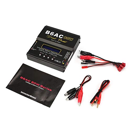 Greatangle-UK B6AC 80W 6A Lipo NiMh Li-Ion Ni-CD AC/DC RC Balance Cargador 10W Descargador para RC Coche Helicóptero Drone Avión Batería Negro