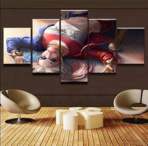 GSDFSD Papel de la película Quinn Asylum Suicide Squad Impresión de 5 Piezas Material Tejido no Tejido Impresión Artística Imagen Gráfica Decoracion de Pared Abstracto Oriente Cuadros Modernos Imagen