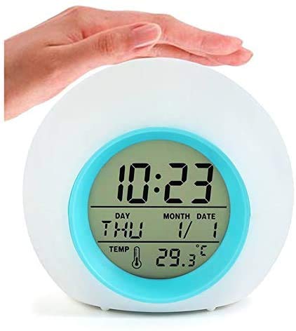 Hangang Despertador digital, Wake Up Light para niños, despertador con 7 luces de colores diferentes y 8 sonidos naturales, pantalla LED con tiempo, fecha, temperatura, función de repetición 809N