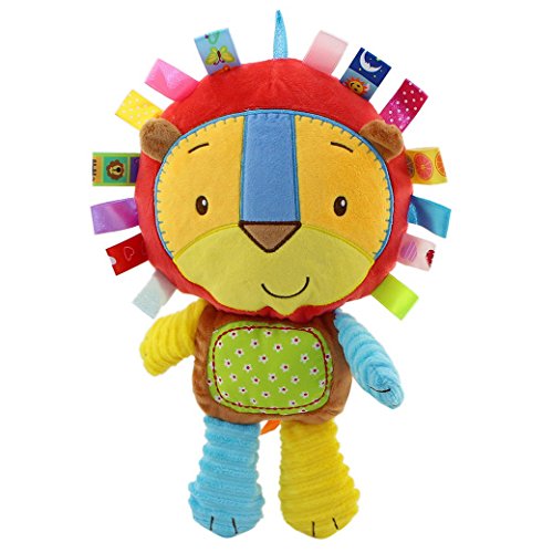 Happy Cherry Peluche con Texturas Etiquetas Sonajero Muñeca de Animal Infantil Juguete Multicolor con Sonidos para Bebés Niños Niñas Recién Nacidos - León