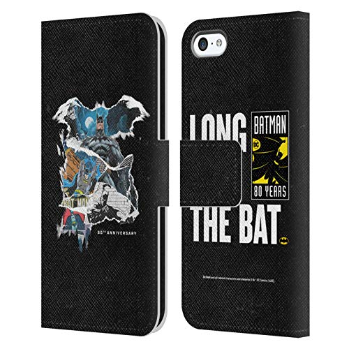 Head Case Designs Oficial Batman DC Comics Logotipo de Papel Rasgado 80 Aniversario Carcasa de Cuero Tipo Libro Compatible con Apple iPhone 5c