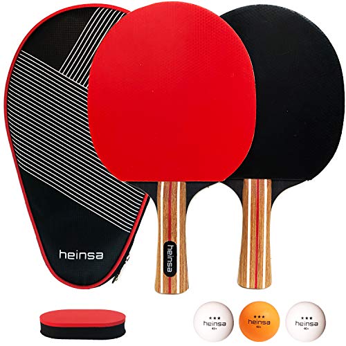 heinsa Raquetas de Ping Pong profesionales, palas de Ping Pong, 2 Raquetas de Tenis de Mesa + 3 Pelotas + 1 Bolsa