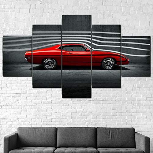 hgjfg Cuadro sobre Impresión Lienzo 5 Piezas Listo para Colgar un Marco 1970 Ford Torino King Cobra HD Arte De Pared Modulares Sala De Estar Dormitorios Decoración para El Hogar Póster