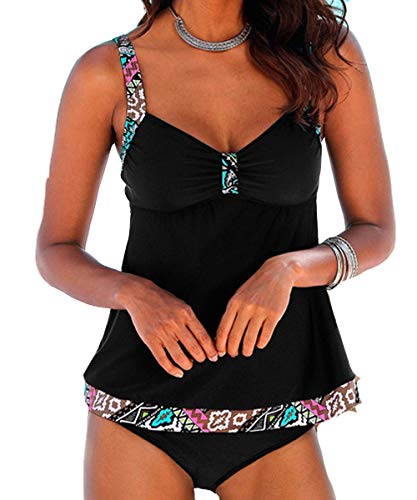 HOLYSNOW Mujeres Más Tamaño 2 UNIDS Breve Chaleco Acolchado Tops Bohemio Encaje Tankini Set Traje de baño