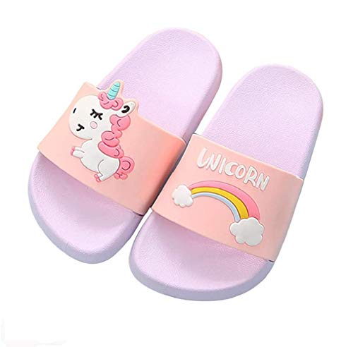 HommyFine - Chanclas de ducha, zapatos de playa y piscina, unicornio, niños, zapatillas de baño para niños y niñas, zapatillas de interior y exterior, sandalias de unicornio Morado Size: 32/33 EU