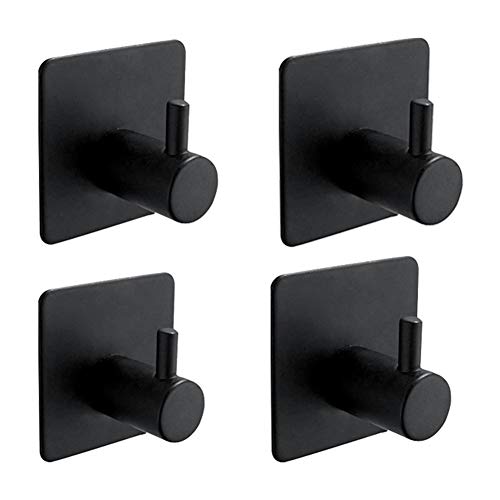 Ibergrif, Ganchos Acero, Soporte de Pared para Toallas de Baño, Colgador Cocina, Adhesivo 3M, 4 Piezas, Negro, Talla Única