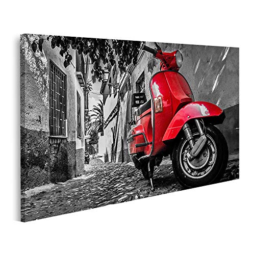 islandburner Cuadro en Lienzo Una Vespa roja estacionada en una Carretera pavimentada Cuadros Modernos Decoracion Impresión Salon